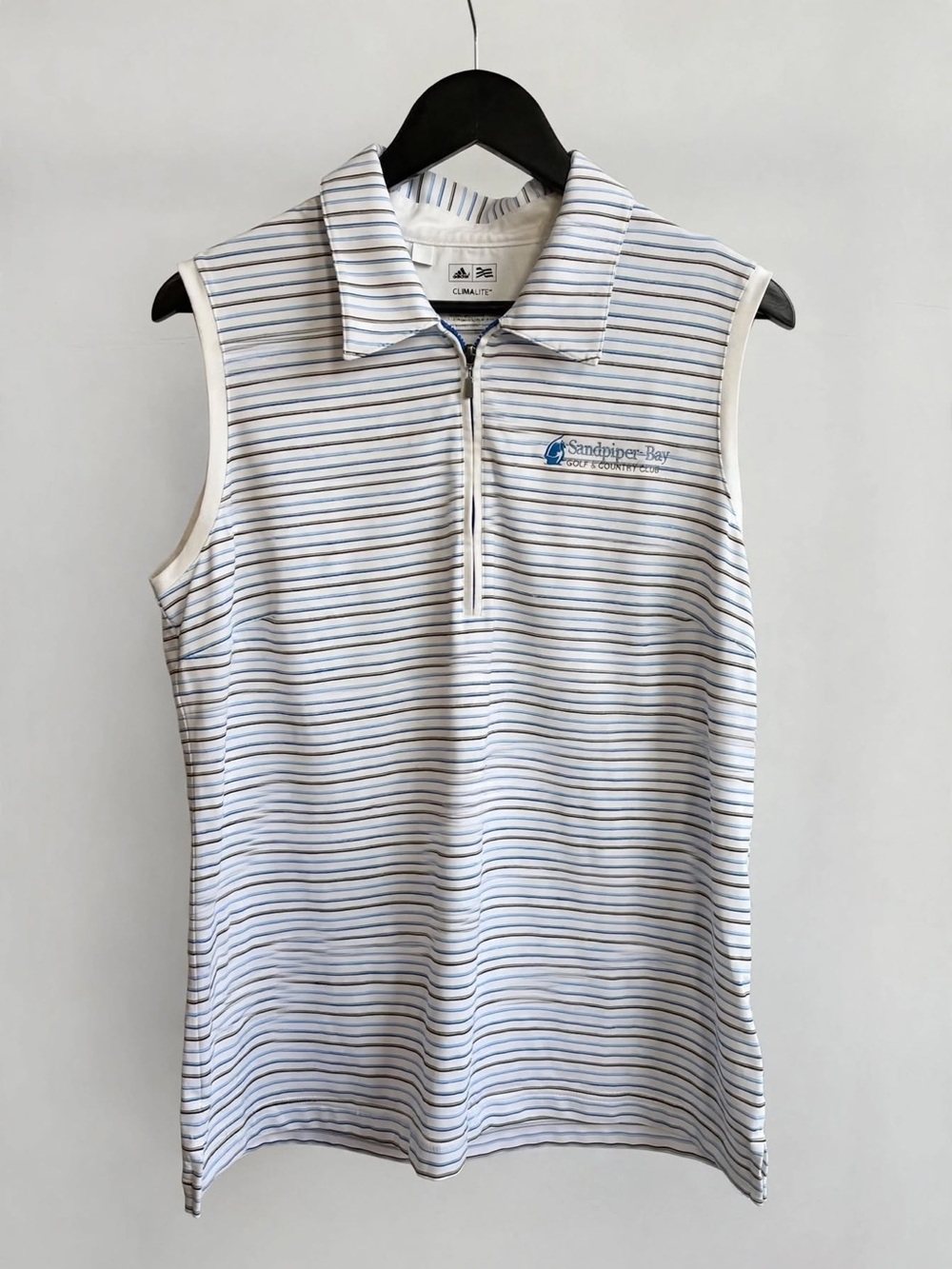 Adidas Climalite Sleeveless Golf Polo Striped Sandpiper Bay Country Club Size L
